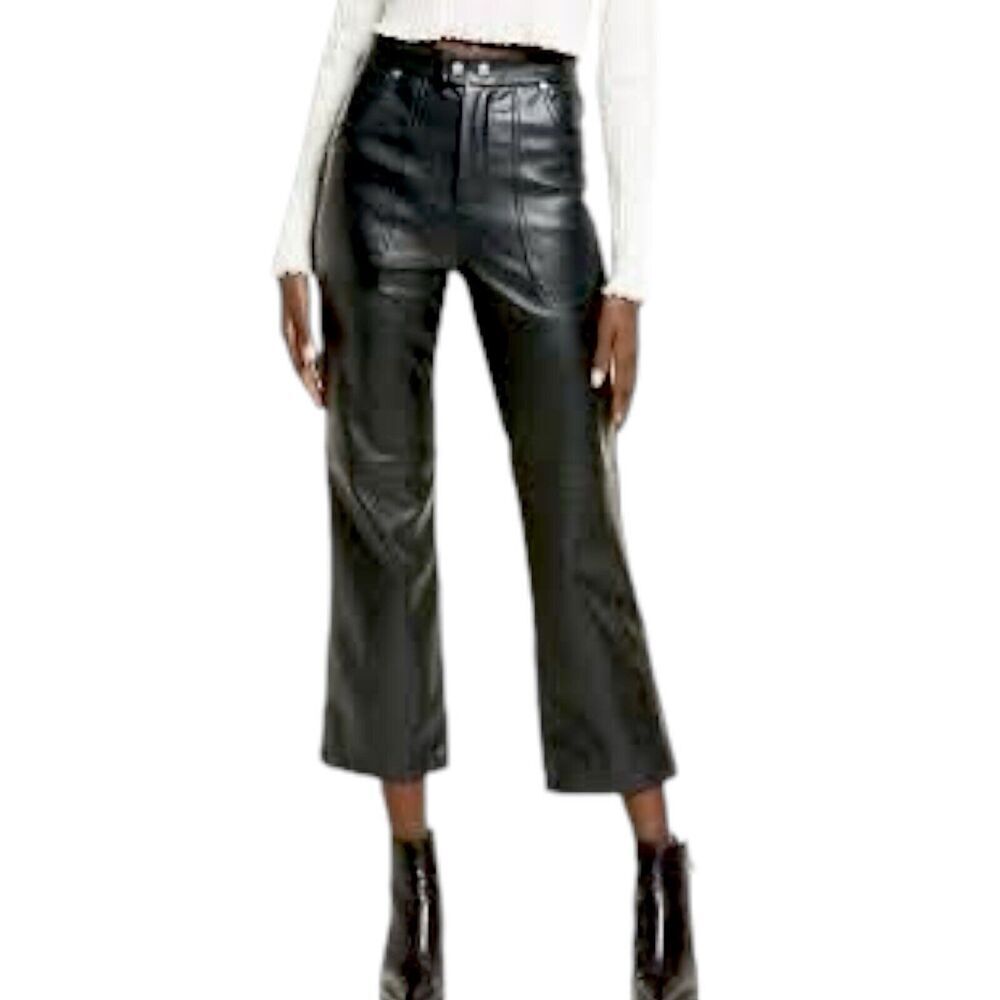 BLANK NYC Pants WMNS 26 Black Faux Leather Baxter Rib Cage‎ Cropped Moto Biker